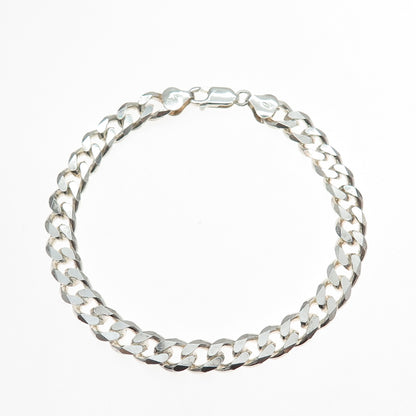 925 Sterling Silver Vintage Italy Curb Link Bracelet 8.5"