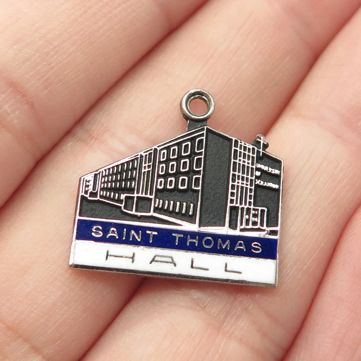 925 Sterling Silver Vintage Kinney Enamel "Saint Thomas Hall" Charm Pendant