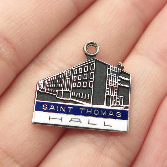 925 Sterling Silver Vintage Kinney Enamel "Saint Thomas Hall" Charm Pendant
