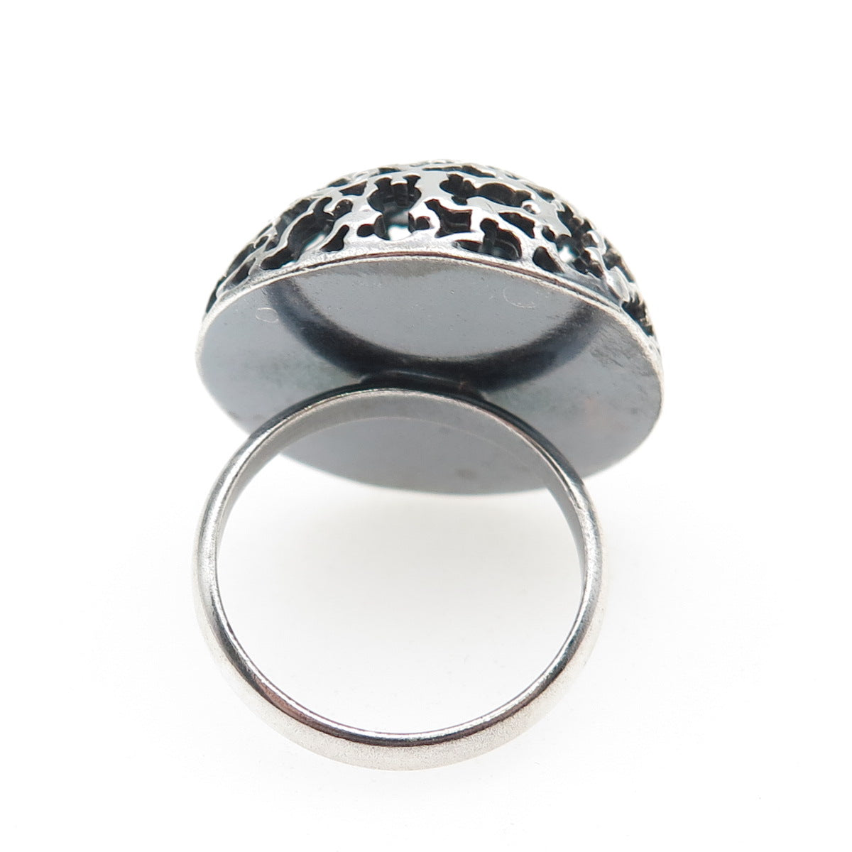 925 Sterling Silver Vintage Modernist Teddy Bear Dome Oxidized Ring Size 8