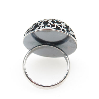 925 Sterling Silver Vintage Modernist Teddy Bear Dome Oxidized Ring Size 8
