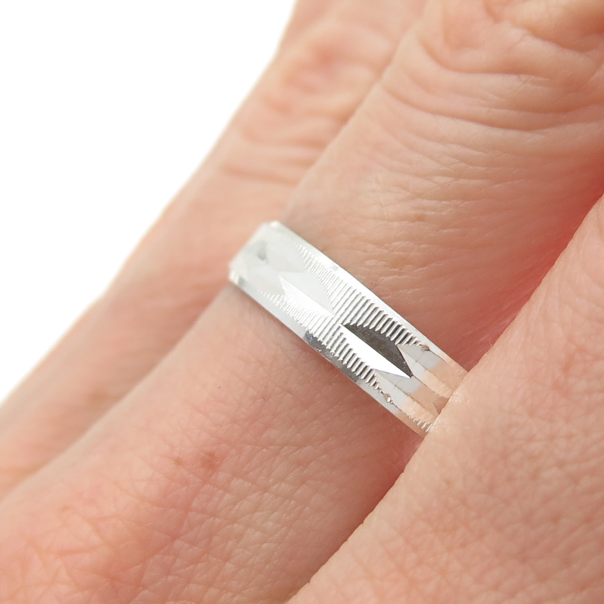 925 Sterling Silver Vintage Diamond-Cut Ribbed Band Ring Size 12.5