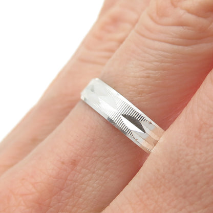 925 Sterling Silver Vintage Diamond-Cut Ribbed Band Ring Size 12.5