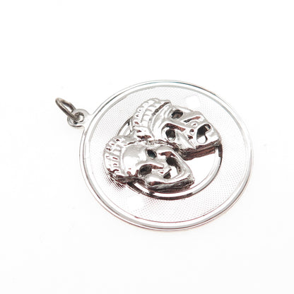 925 Sterling Silver Vintage Comedy & Tragedy Masks Charm Pendant