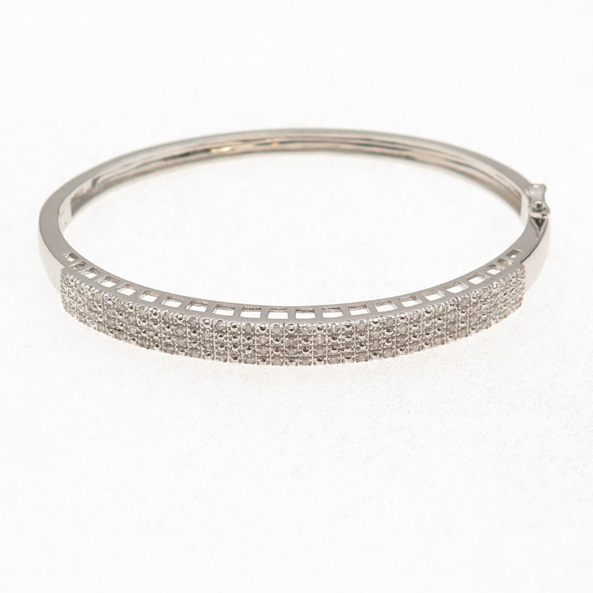 925 Sterling Silver Real Round-Cut Diamond Bangle Bracelet 7.25"