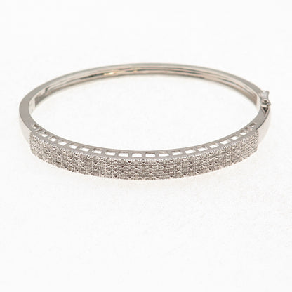 925 Sterling Silver Real Round-Cut Diamond Bangle Bracelet 7.25"
