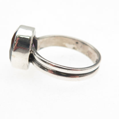 925 Sterling Silver Vintage Real Oval-Cut Amethyst Oxidized Ring Size 6