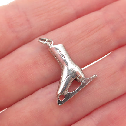 925 Sterling Silver Vintage Ice Skating Shoe Oxidized 3D Charm Pendant
