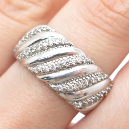 JOSE HESS 925 Sterling Silver Round-Cut C Z Wavy Ribbed Band Ring Size 8