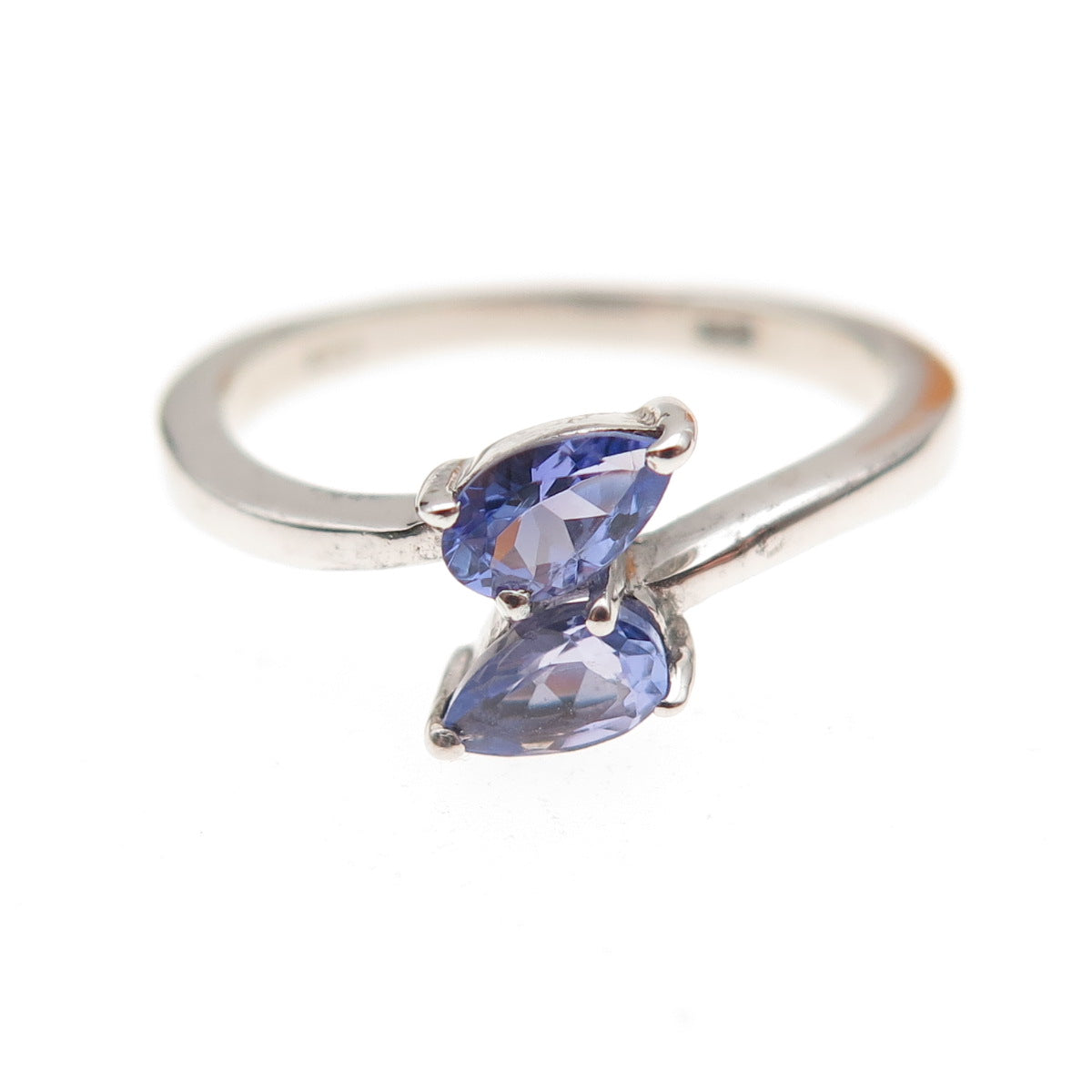 Chuck Clemency 925 Sterling Silver Real Pear-Cut Tanzanite Bypass Ring Size 5.25