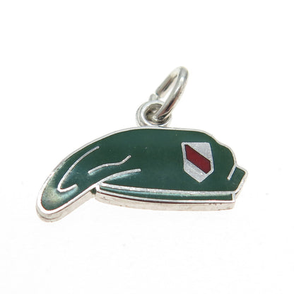 WELLS 925 Sterling Silver Vintage Enamel Thin Red Line Battalion Charm Pendant