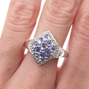 925 Sterling Silver Real Tanzanite & White Topaz Ring Size 8.25