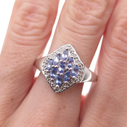 925 Sterling Silver Real Tanzanite & White Topaz Ring Size 8.25