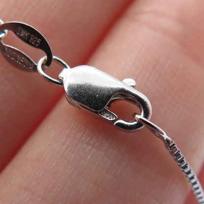 925 Sterling Silver Real Rose Quartz & C Z Box Chain Necklace 18"