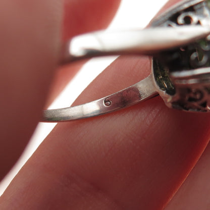925 Sterling Silver Vintage Real Jade Oxidized Ring Size 5.75