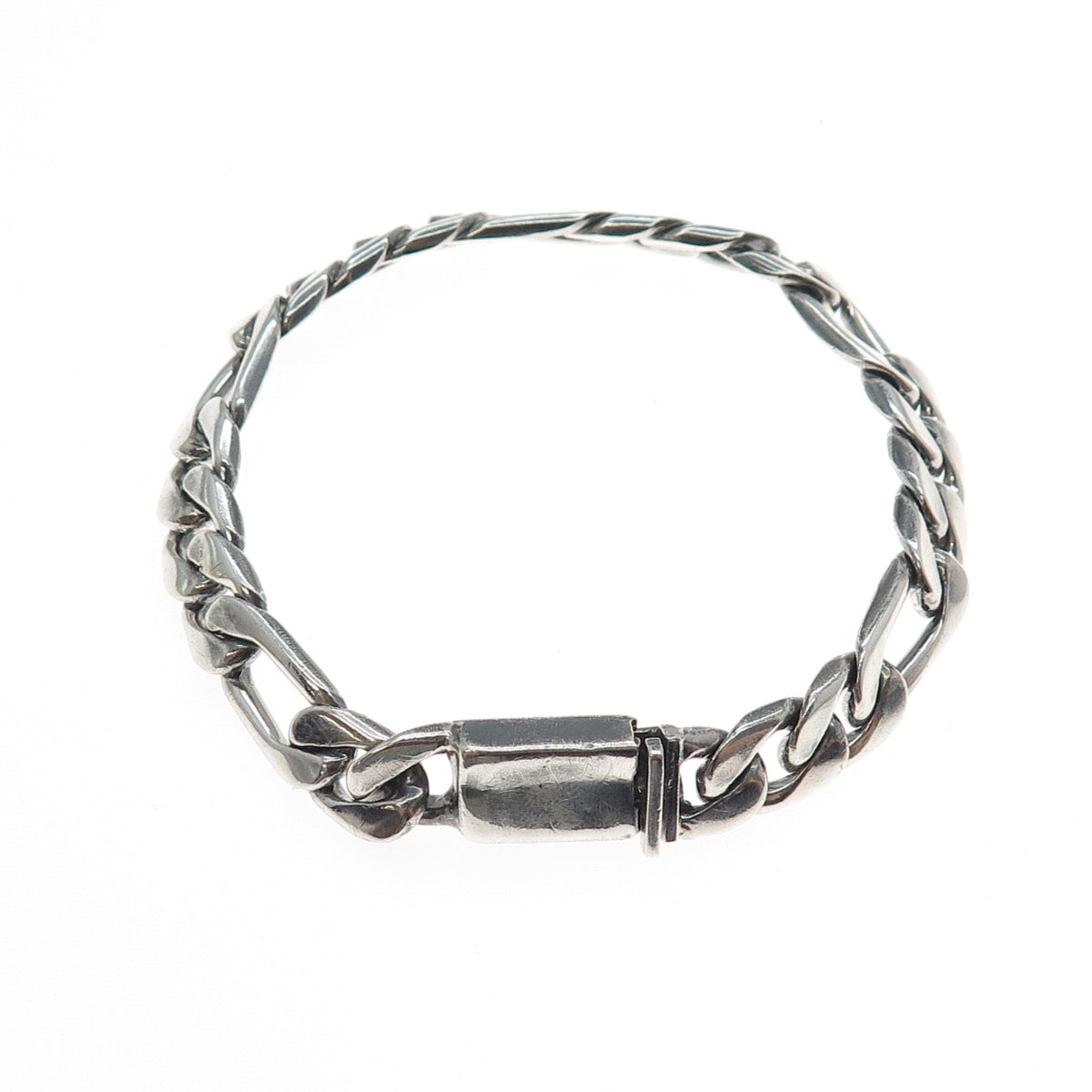 925 Sterling Silver Vintage Mexico Figaro Link Oxidized Bracelet 8"