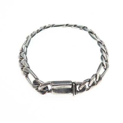 925 Sterling Silver Vintage Mexico Figaro Link Oxidized Bracelet 8"