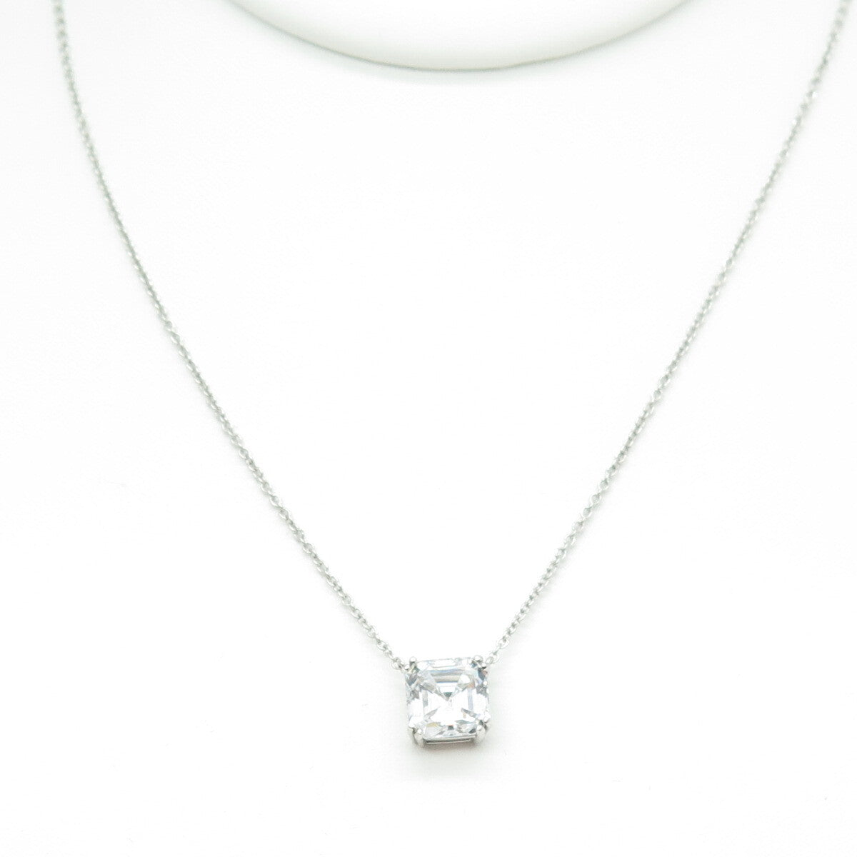 925 Sterling Silver Cushion-Cut Shaped C Z Rolo Chain Necklace 18"