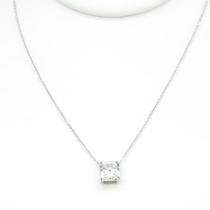 925 Sterling Silver Cushion-Cut Shaped C Z Rolo Chain Necklace 18"