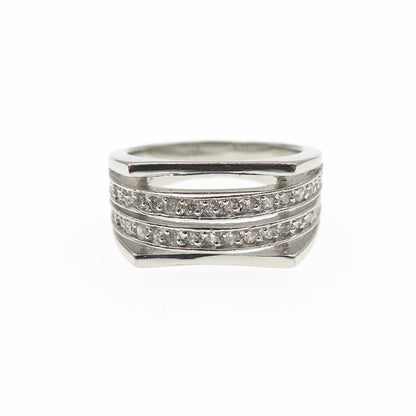 925 Sterling Silver Round-Cut C Z Multi-Row Ring Size 8