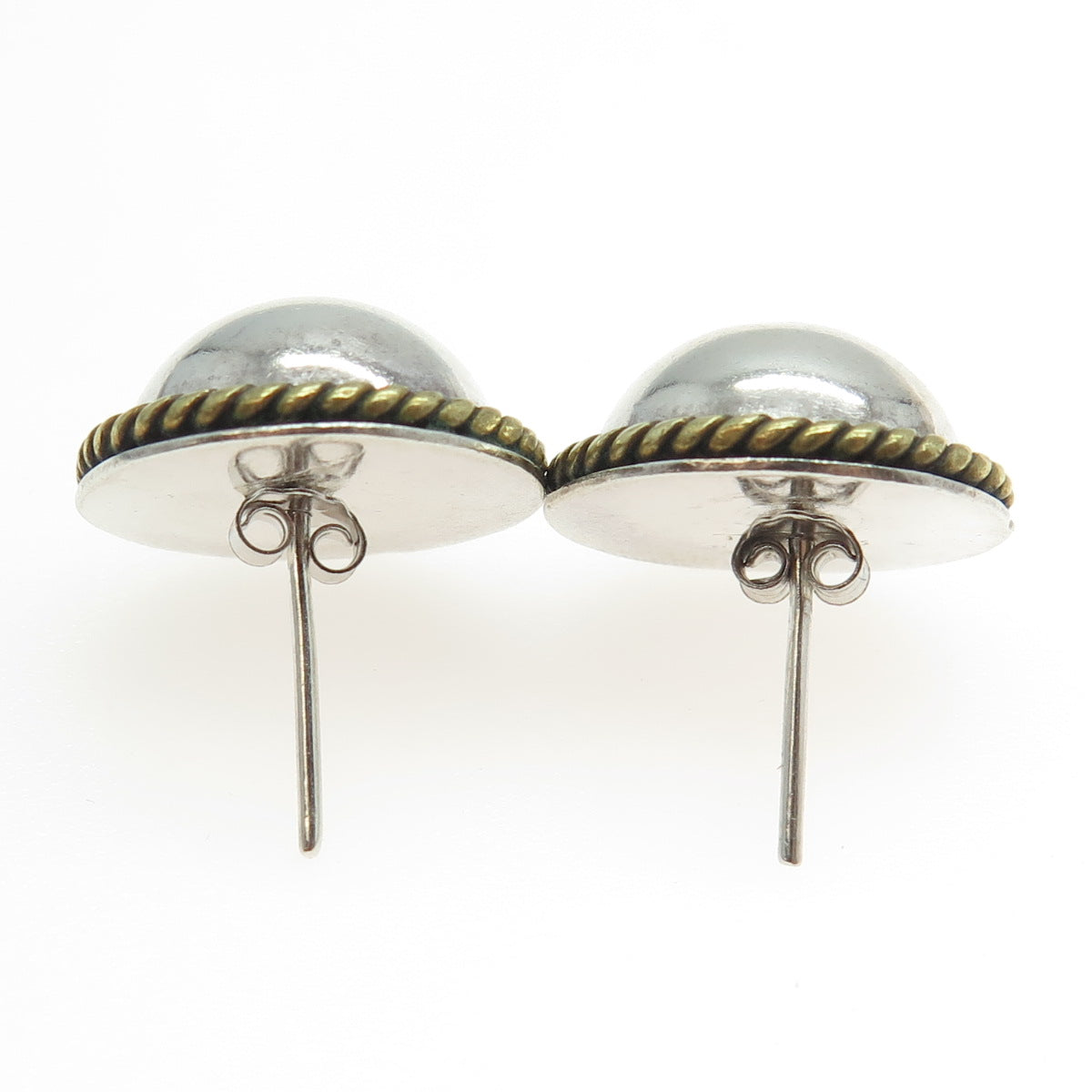 925 Sterling Silver 2-Tone Vintage Mexico Roped Half Ball Earrings