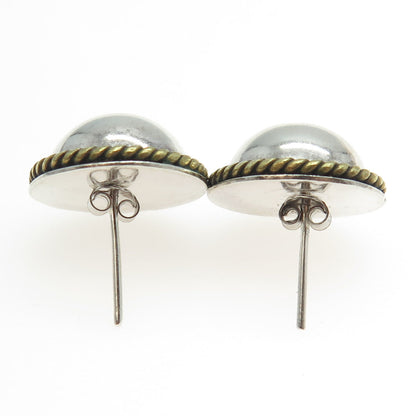 925 Sterling Silver 2-Tone Vintage Mexico Roped Half Ball Earrings
