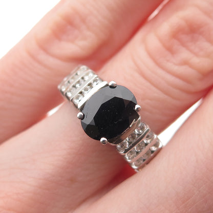 Chuck Clemency 925 Sterling Vintage Real Sapphire & White Topaz Ring Size 5.25