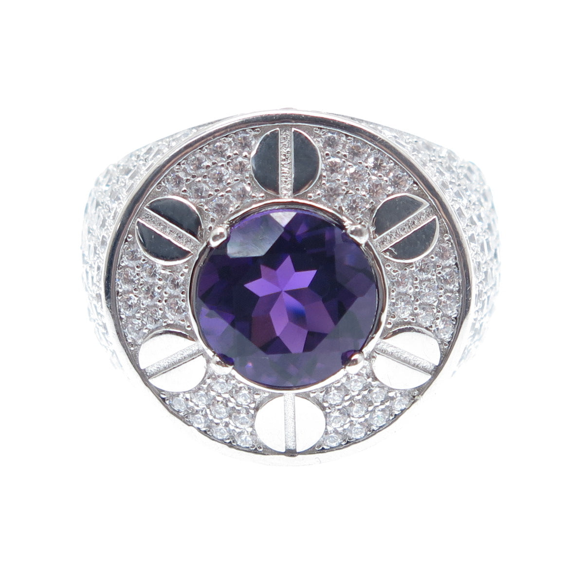 DESIGNS BY YAGI 925 Sterling Silver White & Purple C Z Sparkle Ring Size 10.5