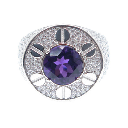 DESIGNS BY YAGI 925 Sterling Silver White & Purple C Z Sparkle Ring Size 10.5