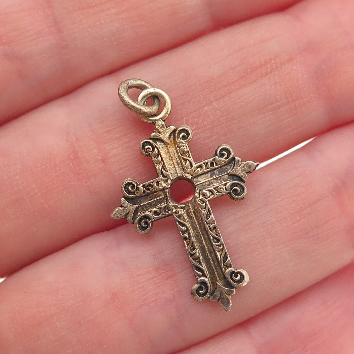 925 Sterling Gold Plated Antique Art Deco Cross Pendant (missing stanhope)