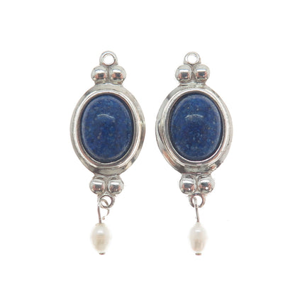 COLEMAN CO. 925 Sterling Silver Vintage Real Lapis Inlay & Pearl Jacket Earrings