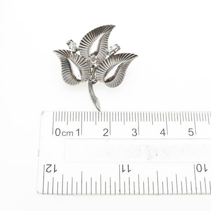 EVERFINE 925 Sterling Silver Antique Art Deco Rhinestone Floral Pin Brooch