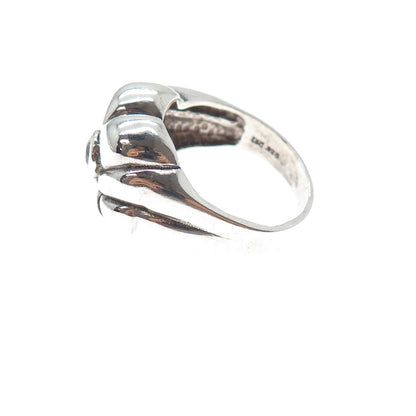 925 Sterling Silver Vintage Real Amethyst Modernist Heart Ring Size 9.25