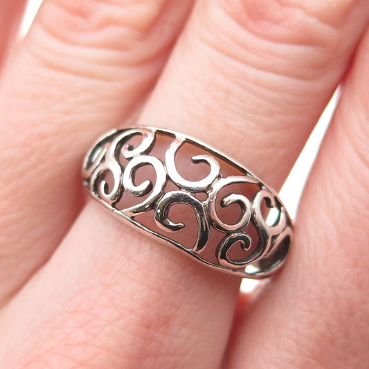 Nevada 925 Sterling Silver Vintage Swirl Dome Ring Size 8.25