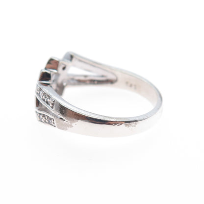 925 Sterling Silver Vintage Round-Cut C Z Geometric Ring Size 9.25