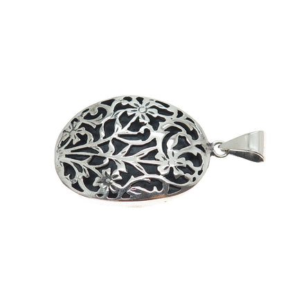 925 Sterling Silver Vintage Flower Shadow Box Oxidized Charm Pendant