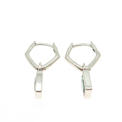 925 Sterling Silver Green Emerald-Cut Shaped C Z Huggie Earrings