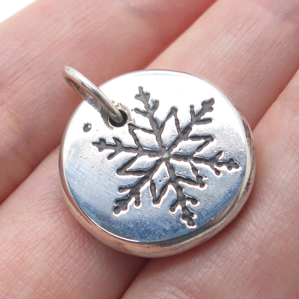 925 Sterling Silver Vintage Crescent & Snowflake Minimalist Charm Pendant