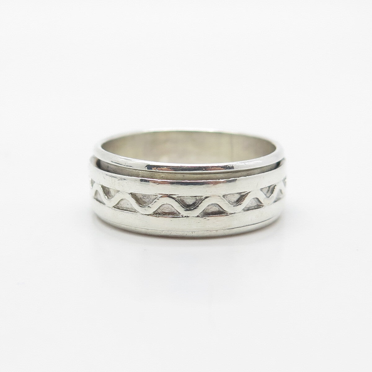 925 Sterling Silver Wavy Movable Band Ring Size 8.75