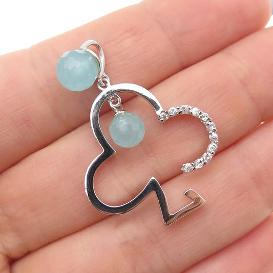 925 Sterling Silver Real Chalcedony & C Z Club Charm Pendant