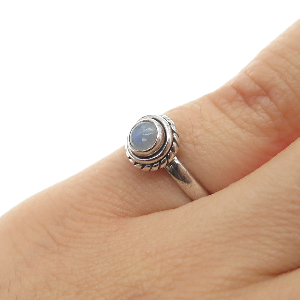 925 Sterling Silver Vintage Real Moonstone Oxidized Ring Size 5