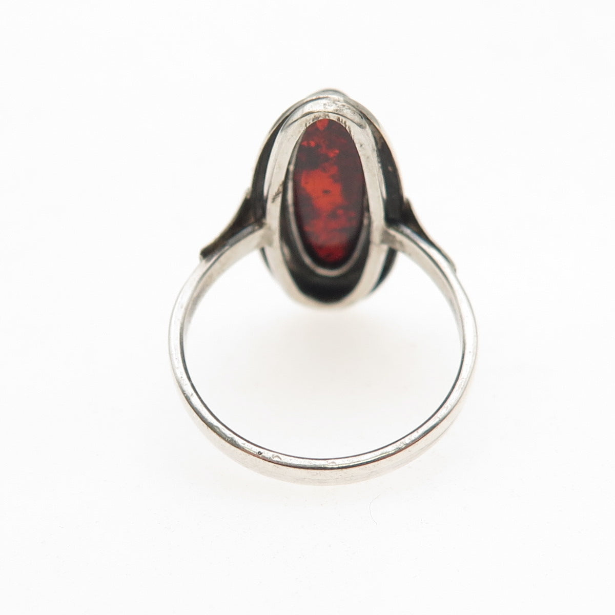 830 Silver Vintage Real Amber Modernist Oxidized Ring Size 7