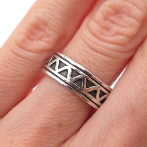 925 Sterling Silver Vintage Zig Zag Oxidized Rotating Band Ring Size 6