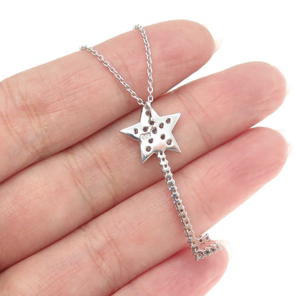 925 Sterling Silver Pave C Z Key Star Rolo Chain Necklace 18"