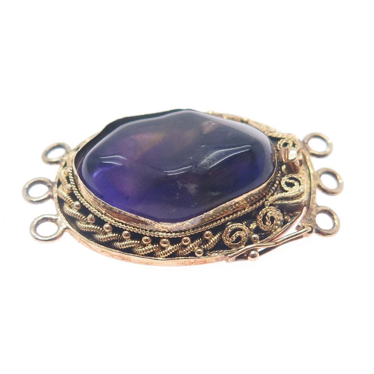 925 Sterling Silver Gold Plated Antique Amethyst Bracelet / Necklace Box Lock