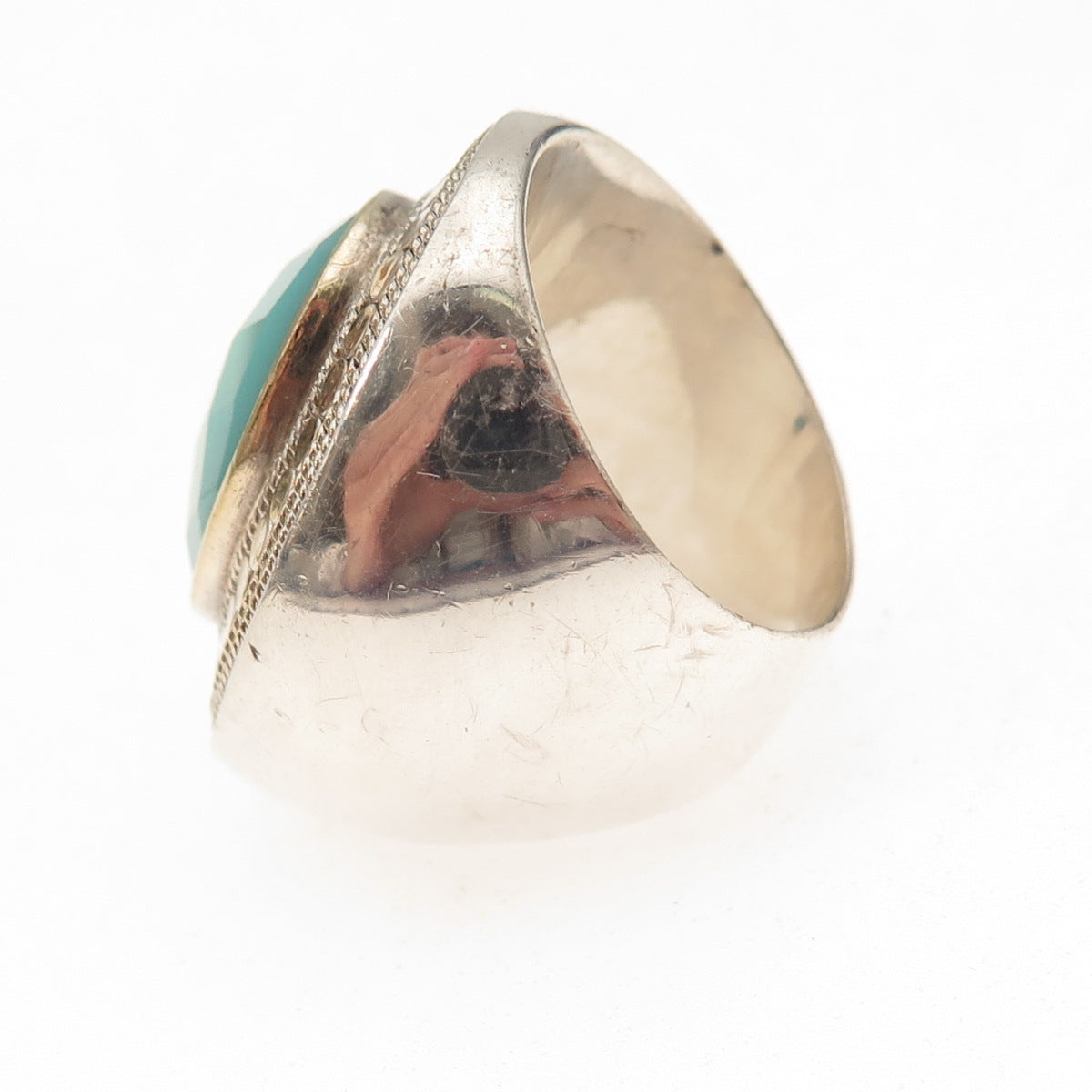 Anna Beck 925 Sterling Silver 2-Tone Vintage Real Turquoise Dotted Ring Size 6