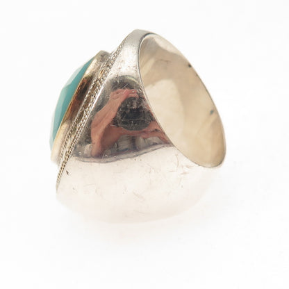 Anna Beck 925 Sterling Silver 2-Tone Vintage Real Turquoise Dotted Ring Size 6