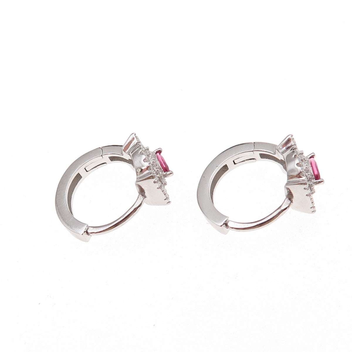 925 Sterling Silver Pink & White C Z Hoop Earrings