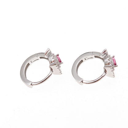 925 Sterling Silver Pink & White C Z Hoop Earrings