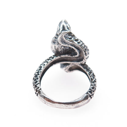 925 Sterling Silver Vintage Cobra Snake Oxidized Ring Size 7.5